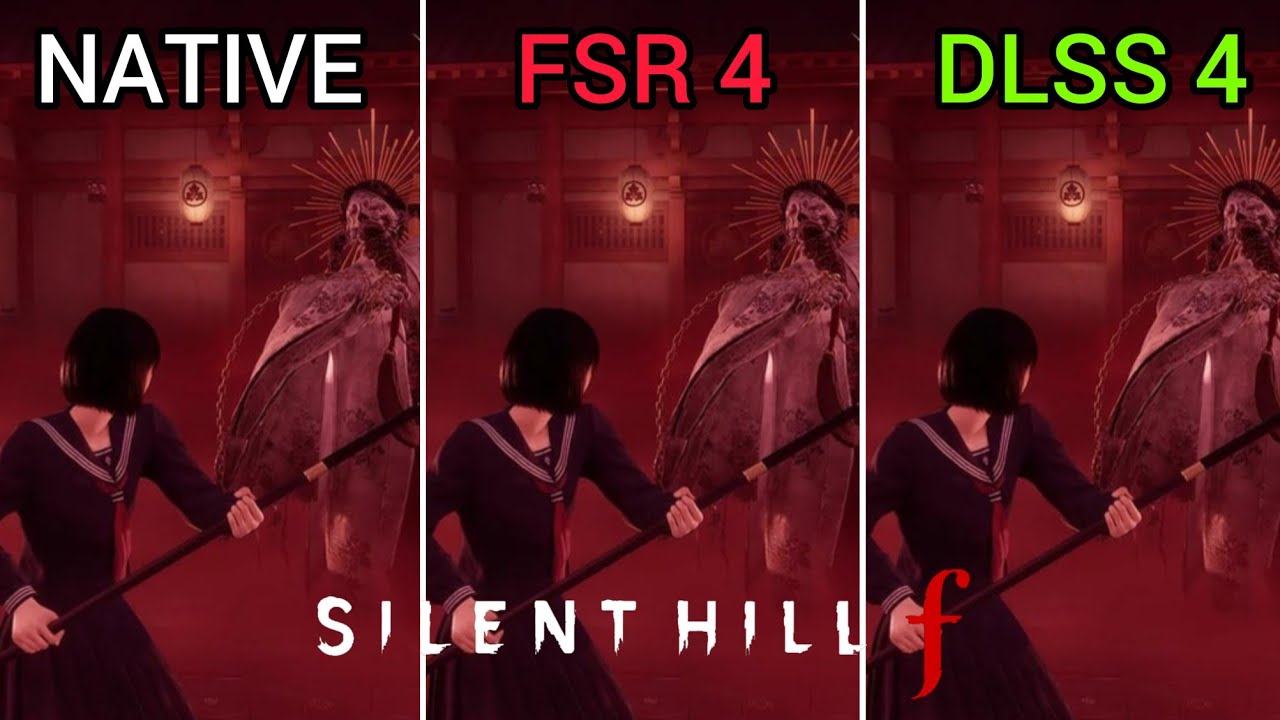 Comparison showing FSR 4.0 image quality versus native rendering in dark environments
