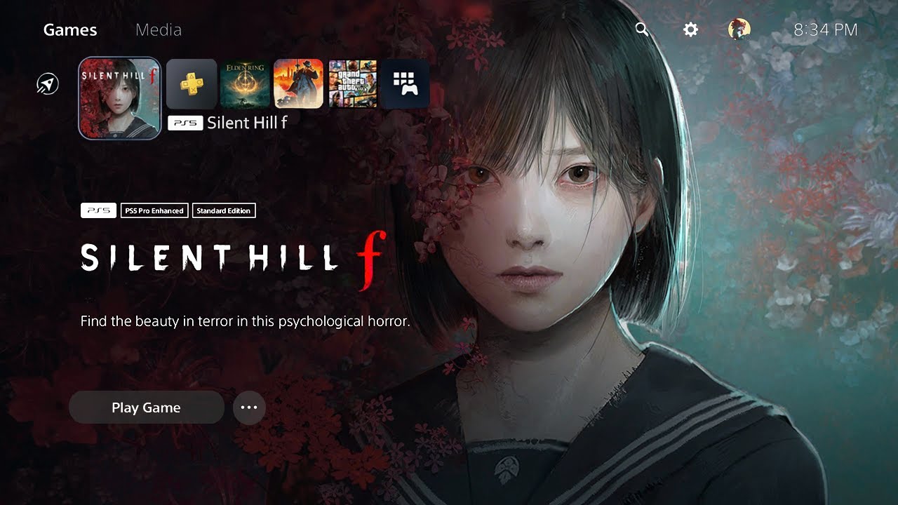 PS5 search interface showing Silent Hill f in search results
