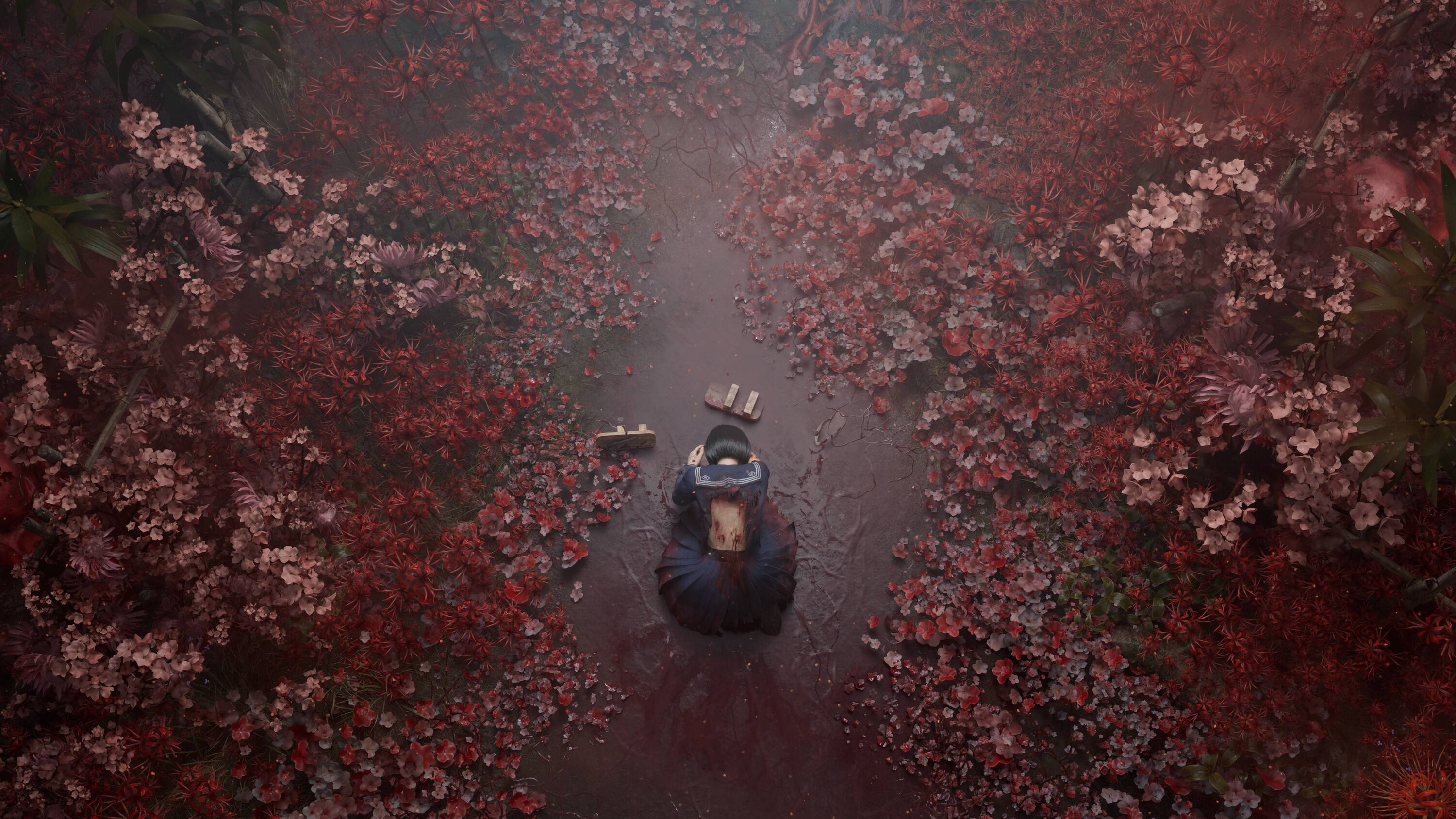 不気味な日本の桜の風景を描いた『サイレントヒル f』公式プロモーションアート