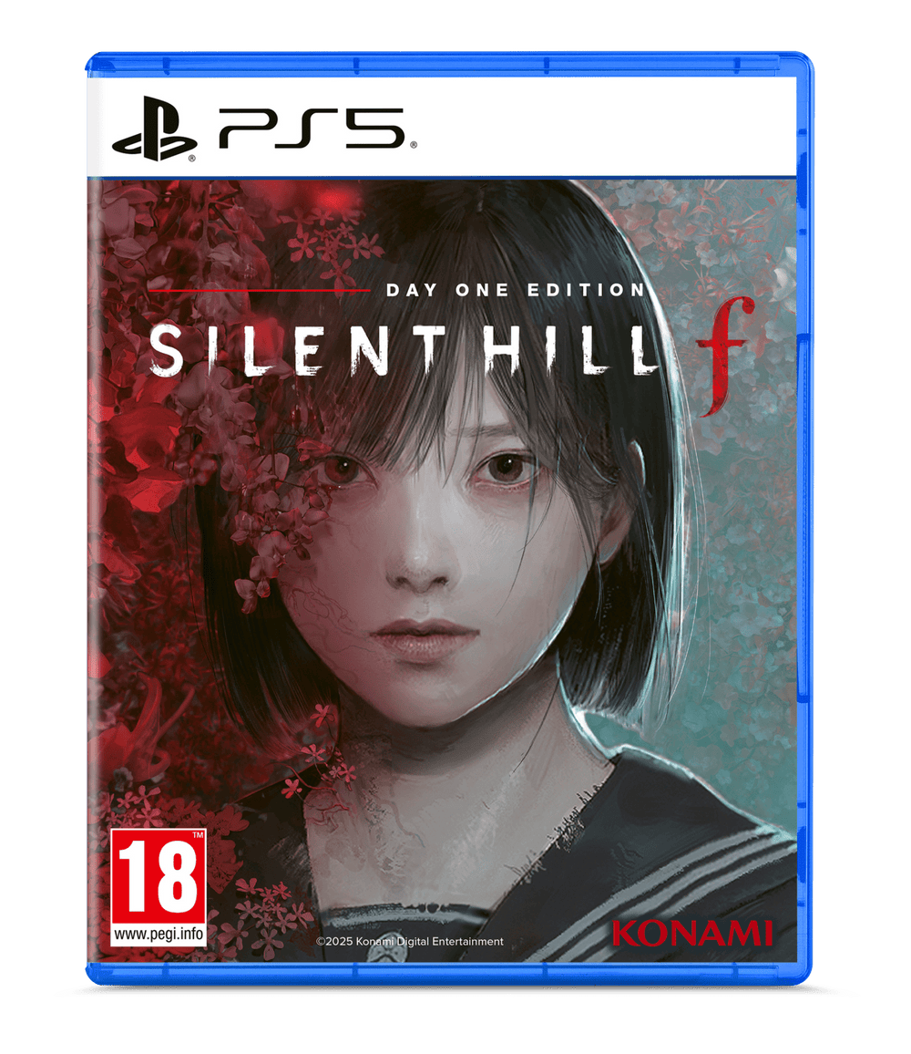 A PS5 disc case for Silent Hill f sitting on a shelf among other horror game titles