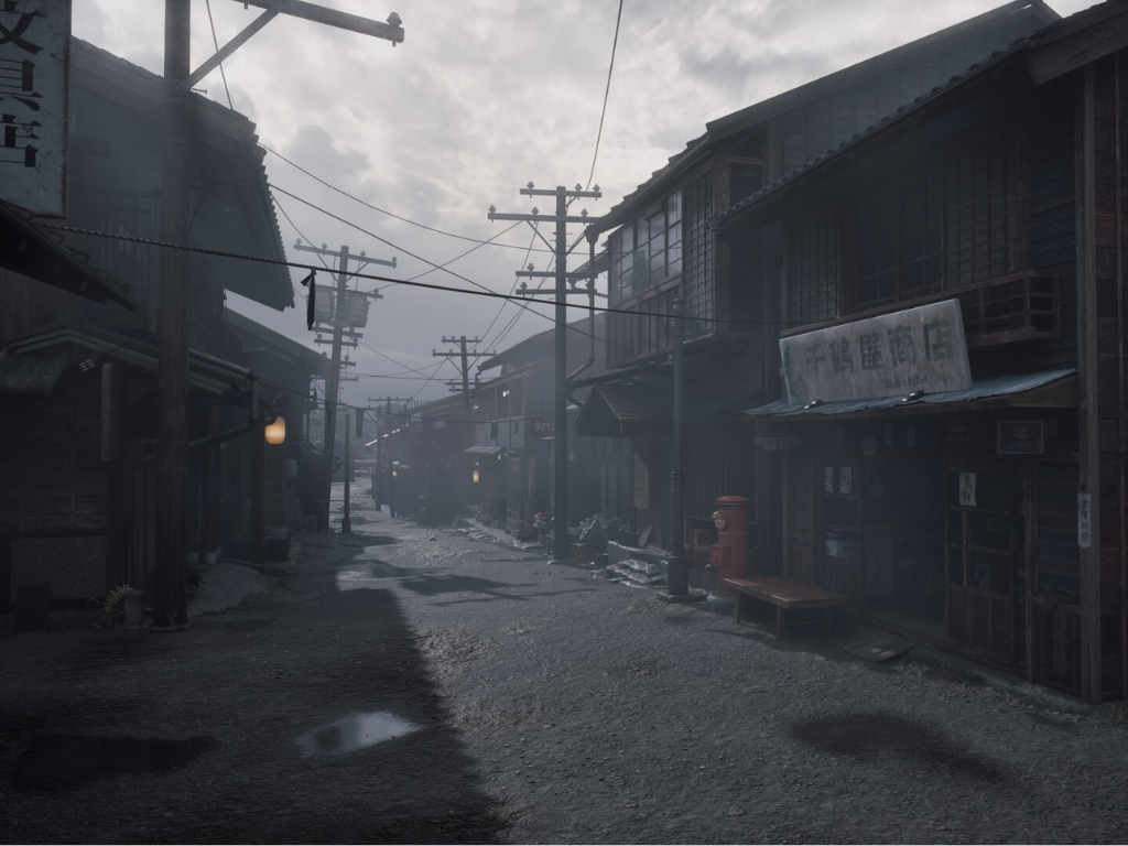 Cadre de la ville d'Ebisugaoka dans le jeu Silent Hill f