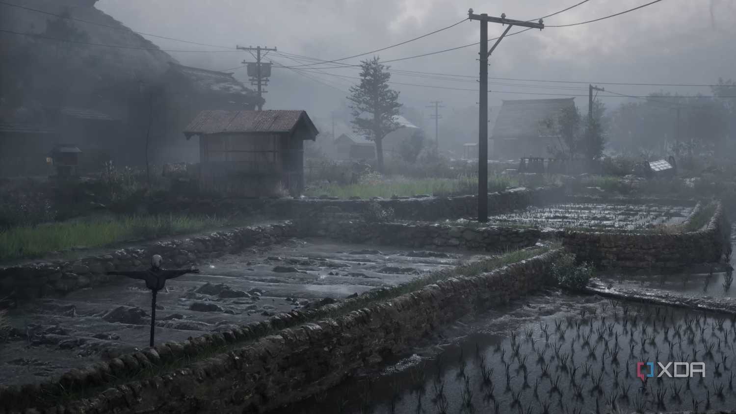 Supernatural fog enveloping a Japanese rural town in Silent Hill f