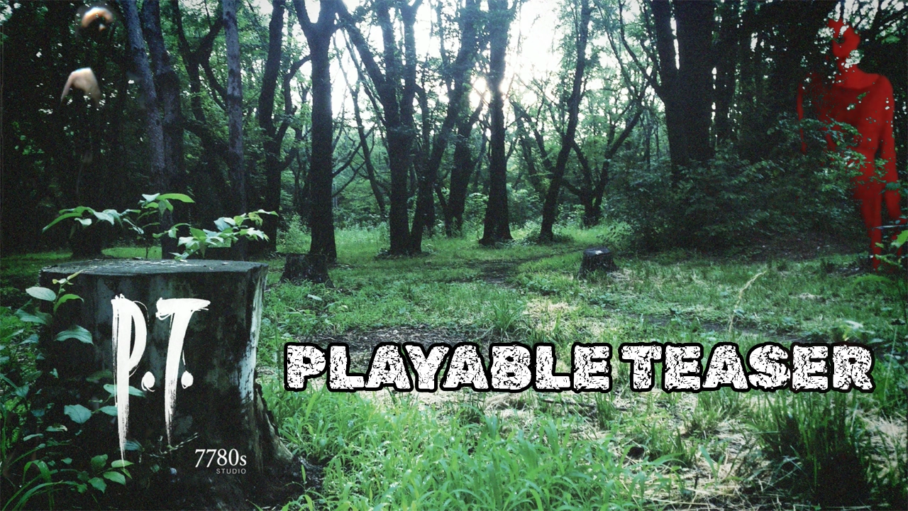 P.T.（可游玩预告片）标题画面，展示一条黑暗诡异的走廊