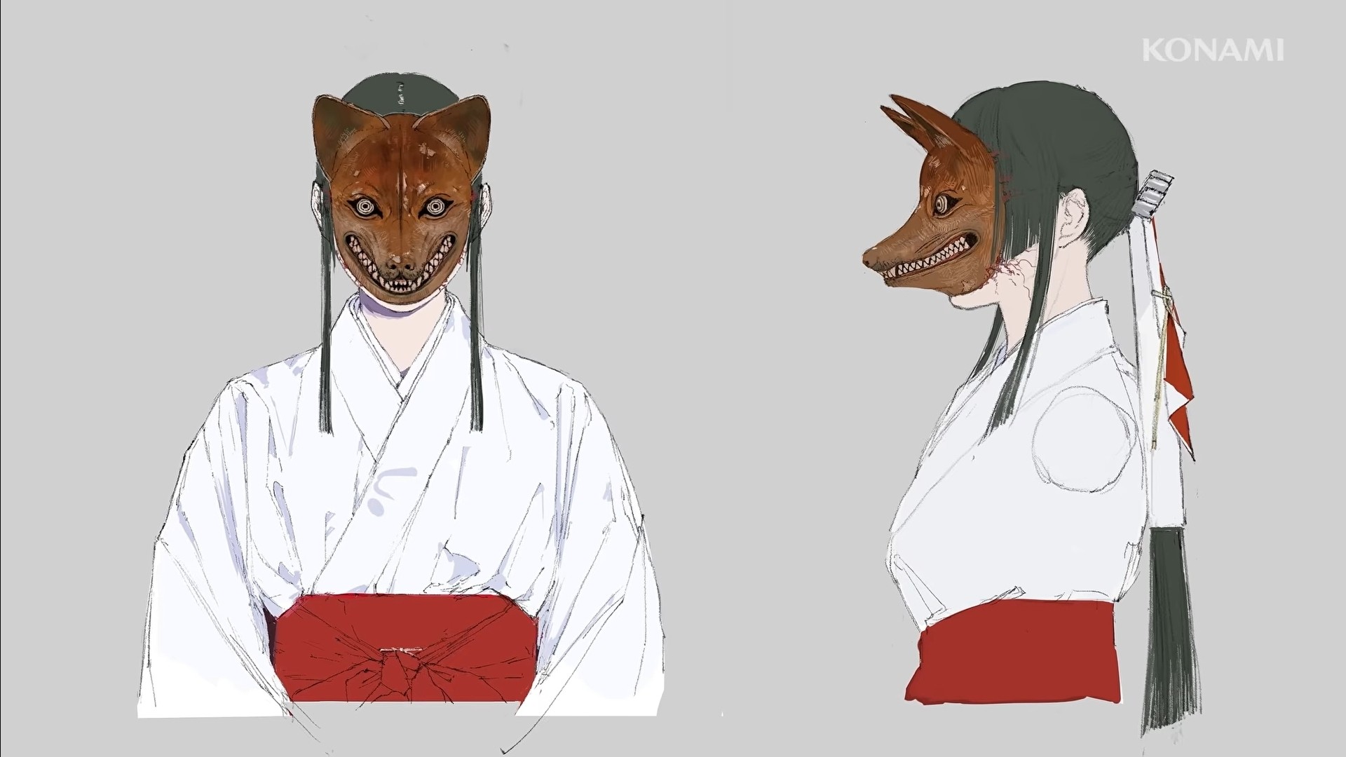 Arte tradicional japonés de kitsune comparado con el diseño de Silent Hill f